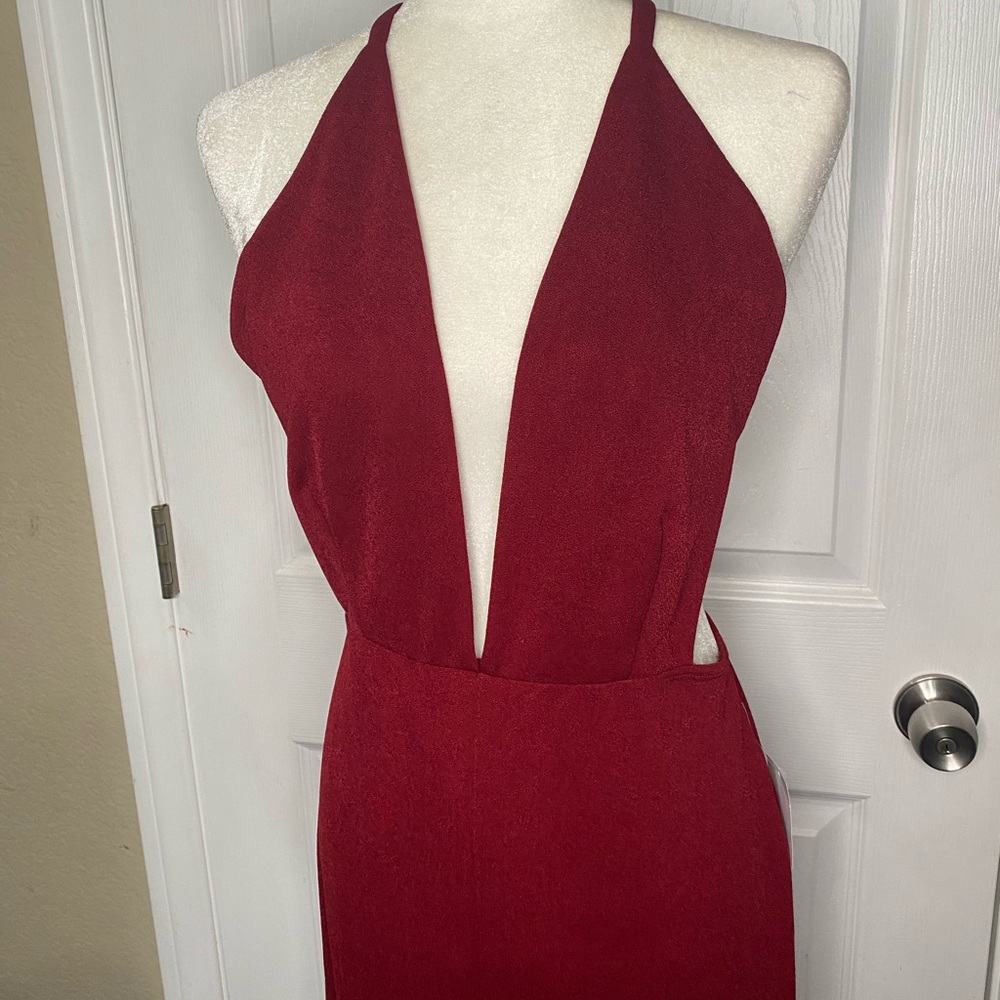NWT LG Wine Low Cut Floor Length Dress
